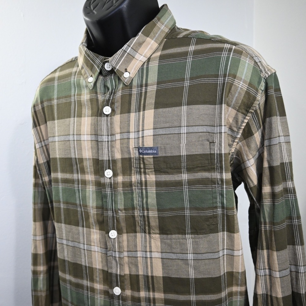 Columbia Button Up Dress Shirt Plaid Stretch Long Sleeve Hiking Mens Size XL